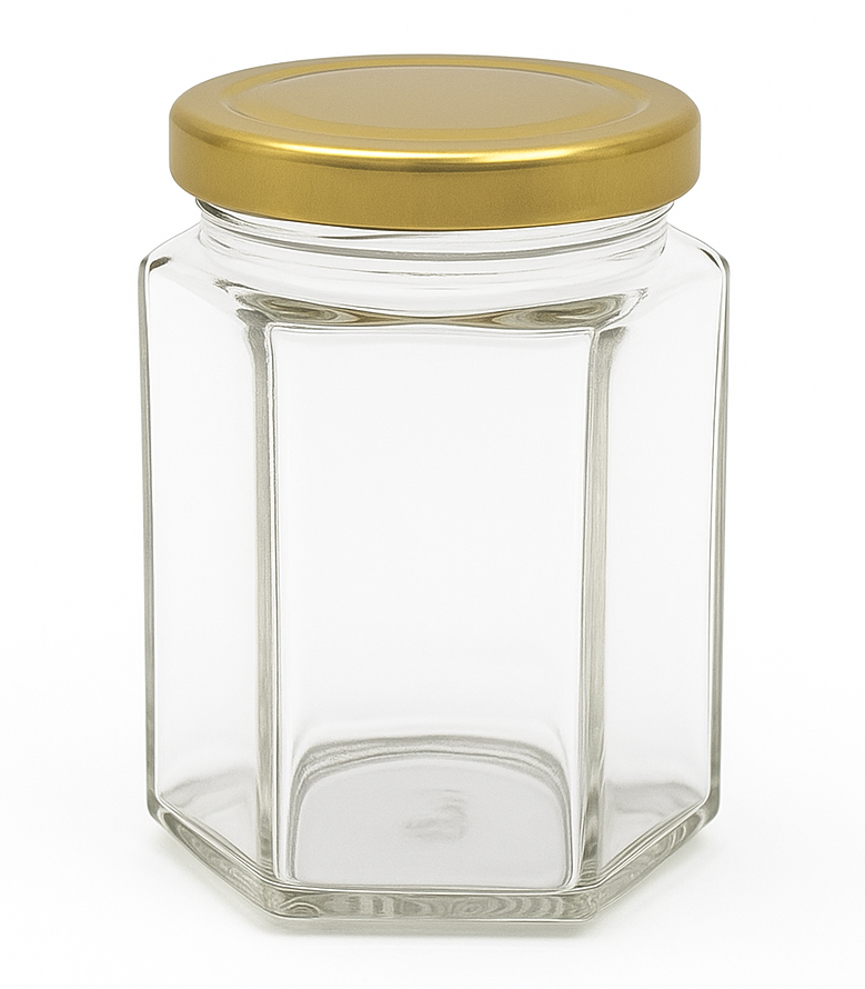 Bramley & Sage 8oz 190ml Hexagonal Glass Jars with Gold Lids
