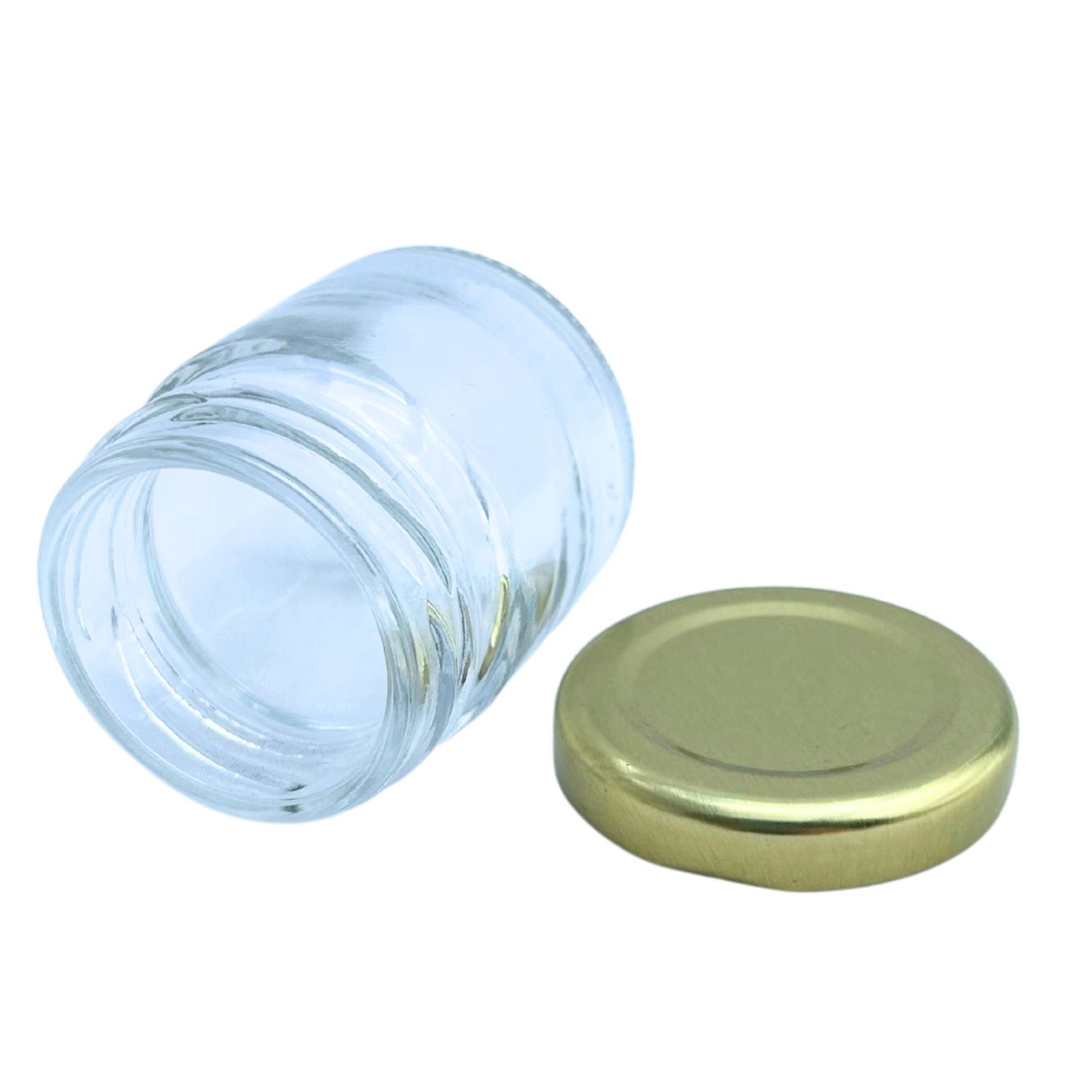 Bramley & Sage 1.5oz 42ml Miniature Round Glass Jars with Gold Lids