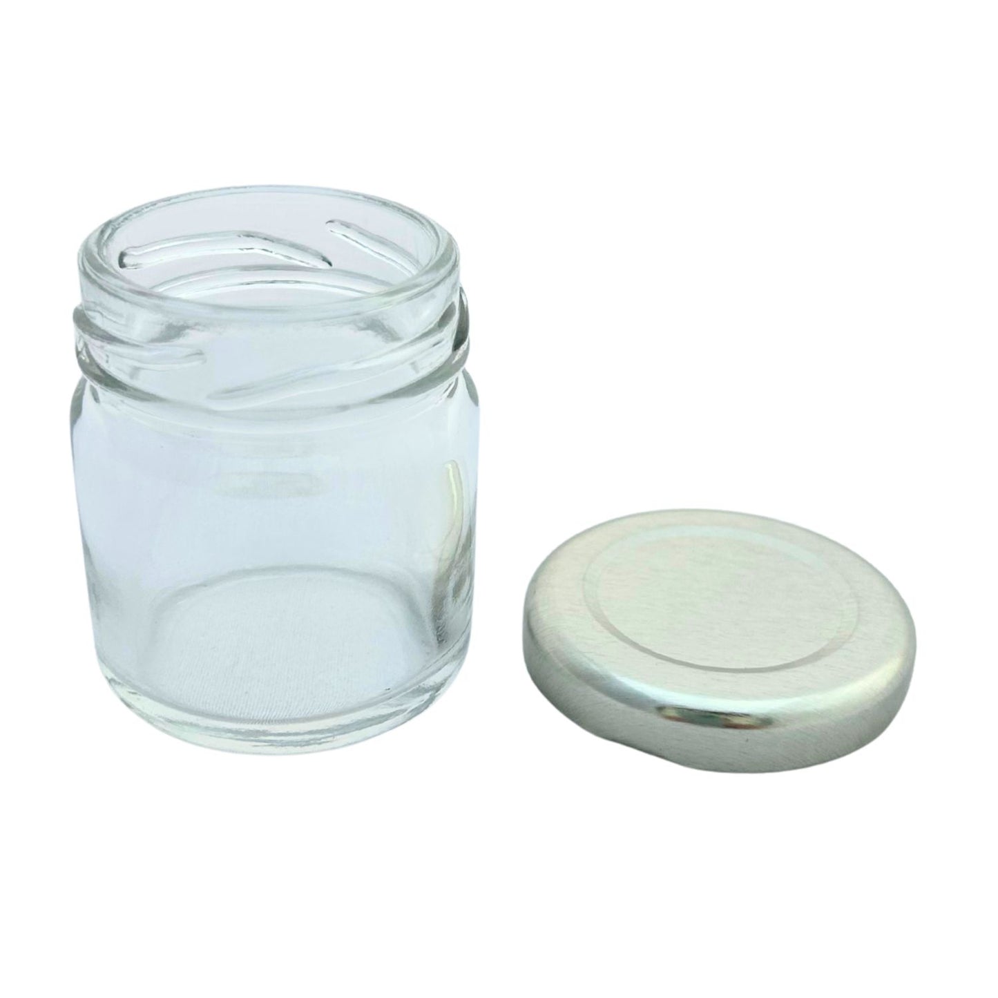 Bramley & Sage 1.5oz 42ml Miniature Round Glass Jars with Silver Twist-Off Lids – Select Quantity