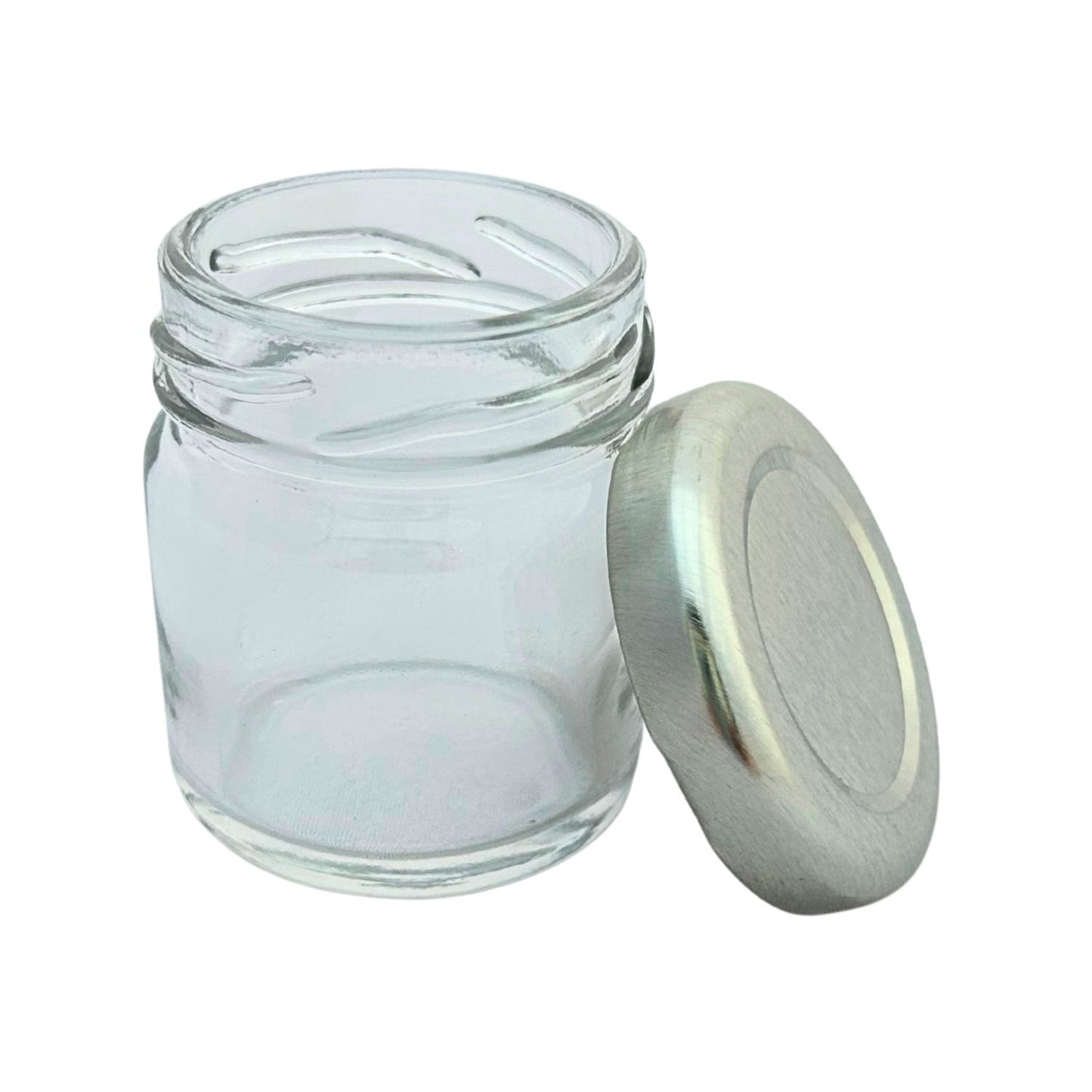 Bramley & Sage 1.5oz 42ml Miniature Round Glass Jars with Silver Twist-Off Lids – Select Quantity
