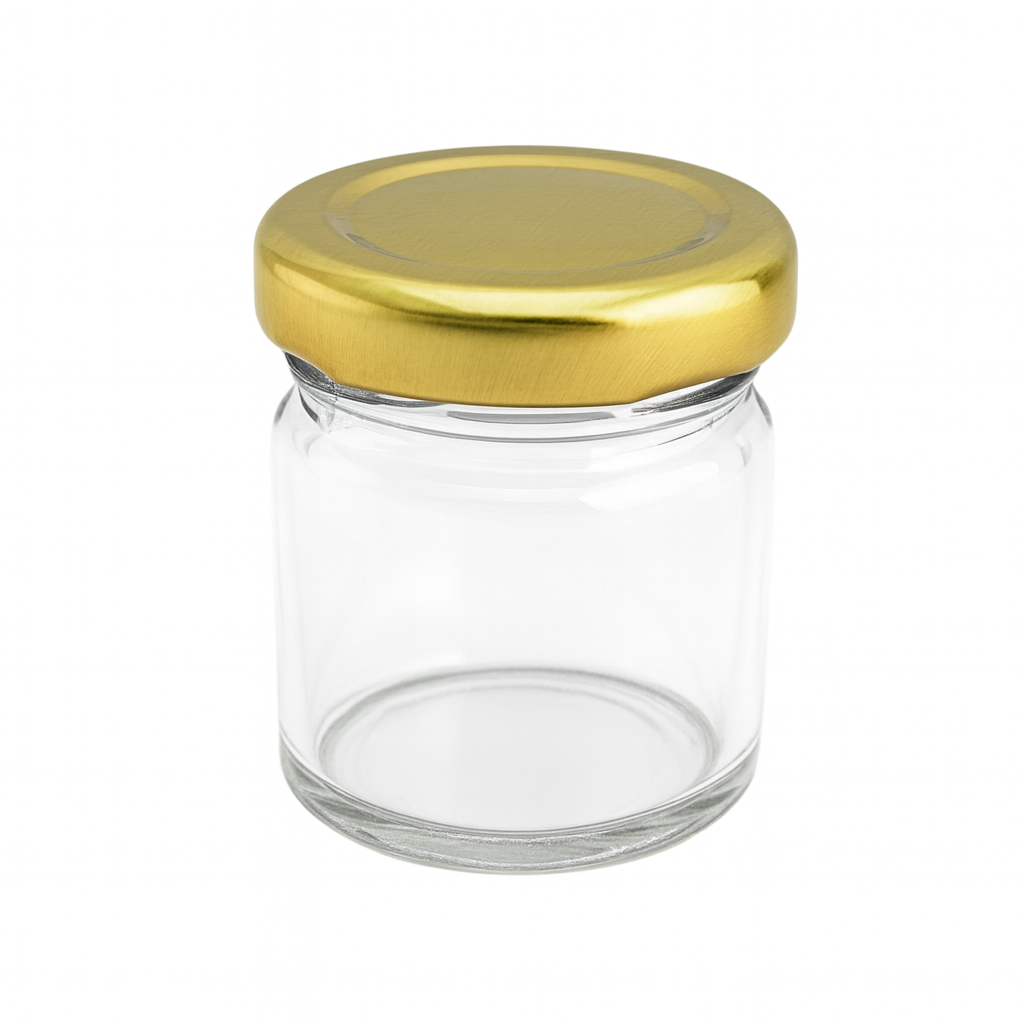 Bramley & Sage 1.5oz 42ml Miniature Round Glass Jars with Gold Lids