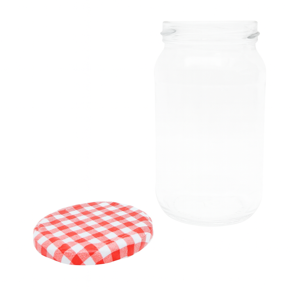 Bramley & Sage 1lb 375ml Round Glass Jars with Red Gingham Lids
