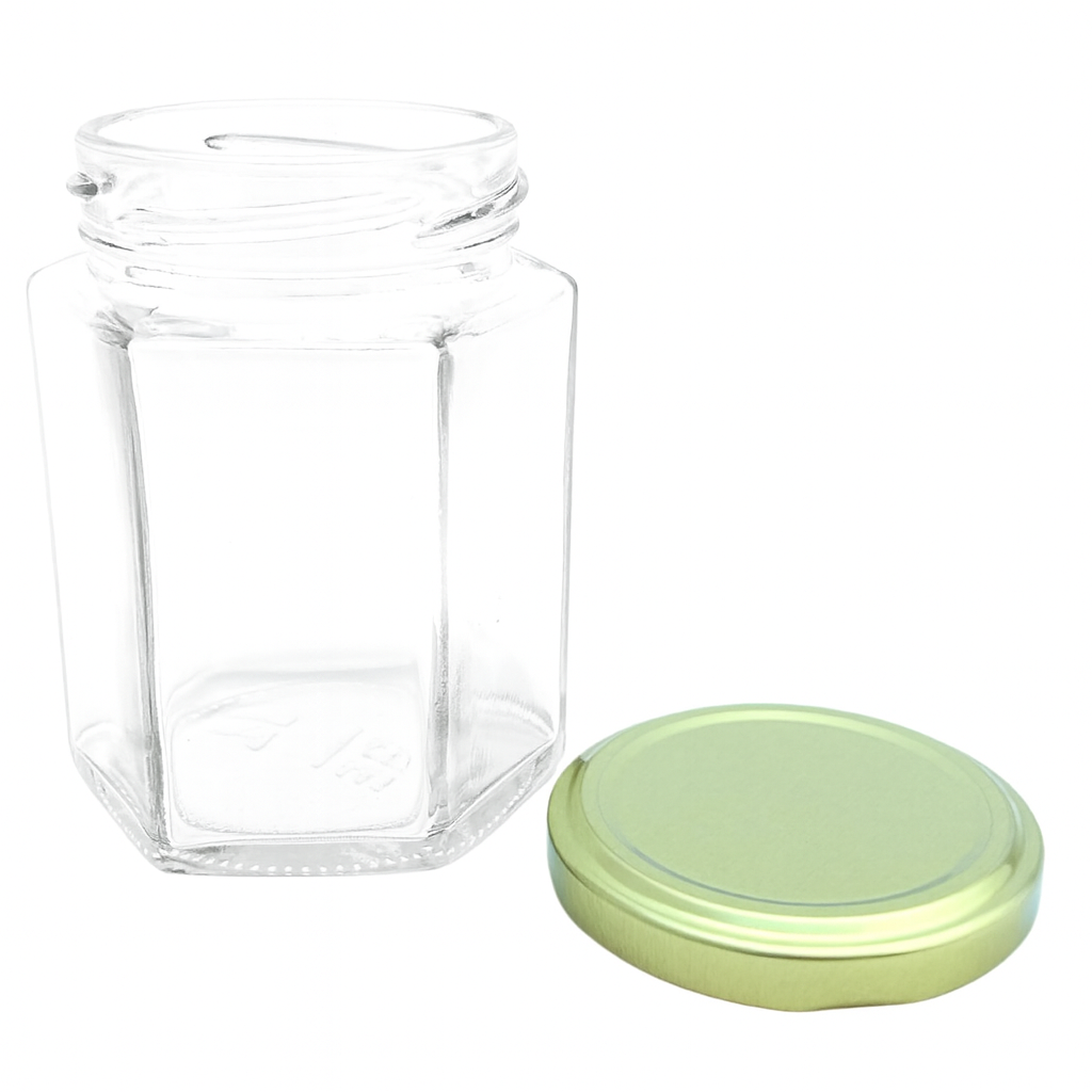 Bramley & Sage 8oz 190ml Hexagonal Glass Jars with Gold Lids