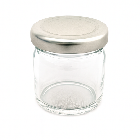 Bramley & Sage 1.5oz 42ml Miniature Round Glass Jars with Silver Twist-Off Lids – Select Quantity