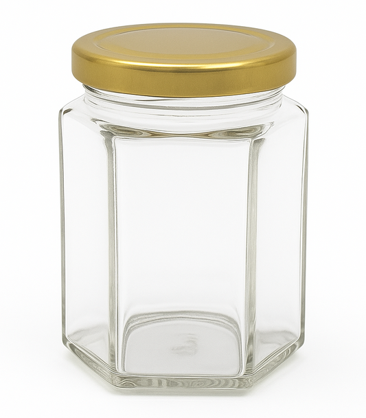 Bramley & Sage 8oz 190ml Hexagonal Glass Jars with Gold Lids