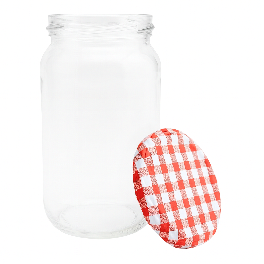 Bramley & Sage 1lb 375ml Round Glass Jars with Red Gingham Lids