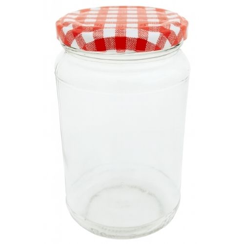 Bramley & Sage 1lb 375ml Round Glass Jars with Red Gingham Lids