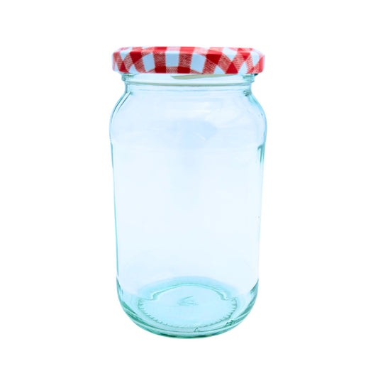 Bramley & Sage 1lb 375ml Round Glass Jars with Red Gingham Lids