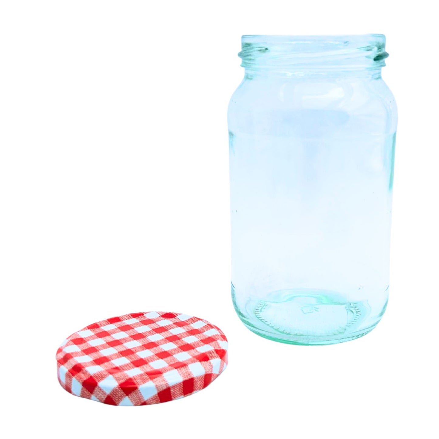 Bramley & Sage 1lb 375ml Round Glass Jars with Red Gingham Lids
