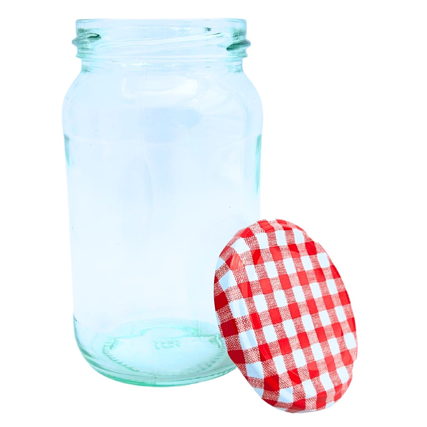 Bramley & Sage 1lb 375ml Round Glass Jars with Red Gingham Lids