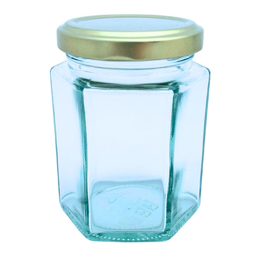 Bramley & Sage 8oz 190ml Hexagonal Glass Jars with Gold Lids