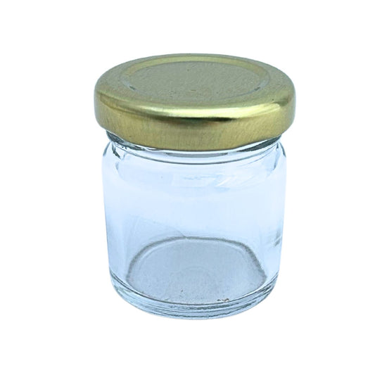 Bramley & Sage 1.5oz 42ml Miniature Round Glass Jars with Gold Lids