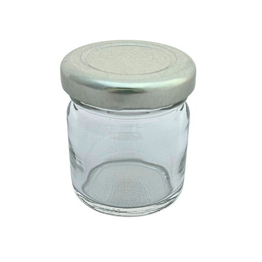 Bramley & Sage 1.5oz 42ml Miniature Round Glass Jars with Silver Twist-Off Lids – Select Quantity